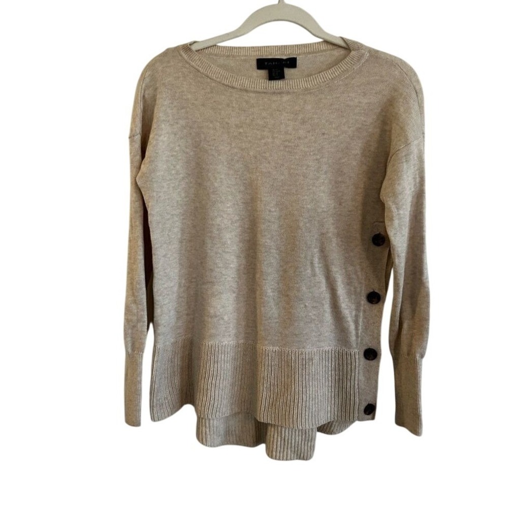 Tahari‎ Sweater Womens XS Beige Tan Button Side Pullover Lightweight Knit